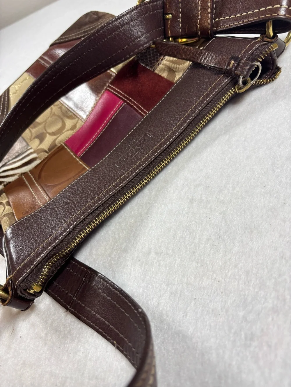 Coach Patchwork Leather & Signature Canvas Hobo Shoulder Bag Brown Multi Y2K